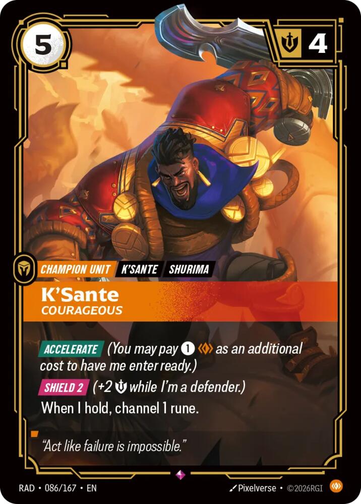 Riftbound TCG K'Sante, Courageous Foil Rare Radiance 086/167 NM