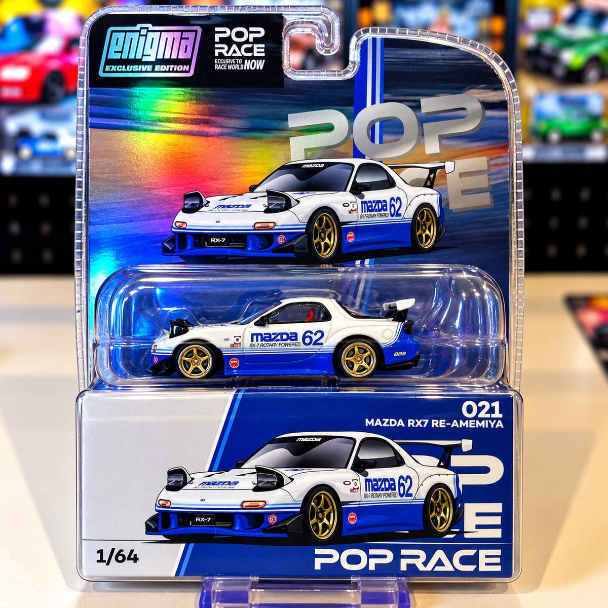 POP RACE Mazda RX-7 RE-Amemiya Enigma Chase 021 1/64 Gold Wheels
