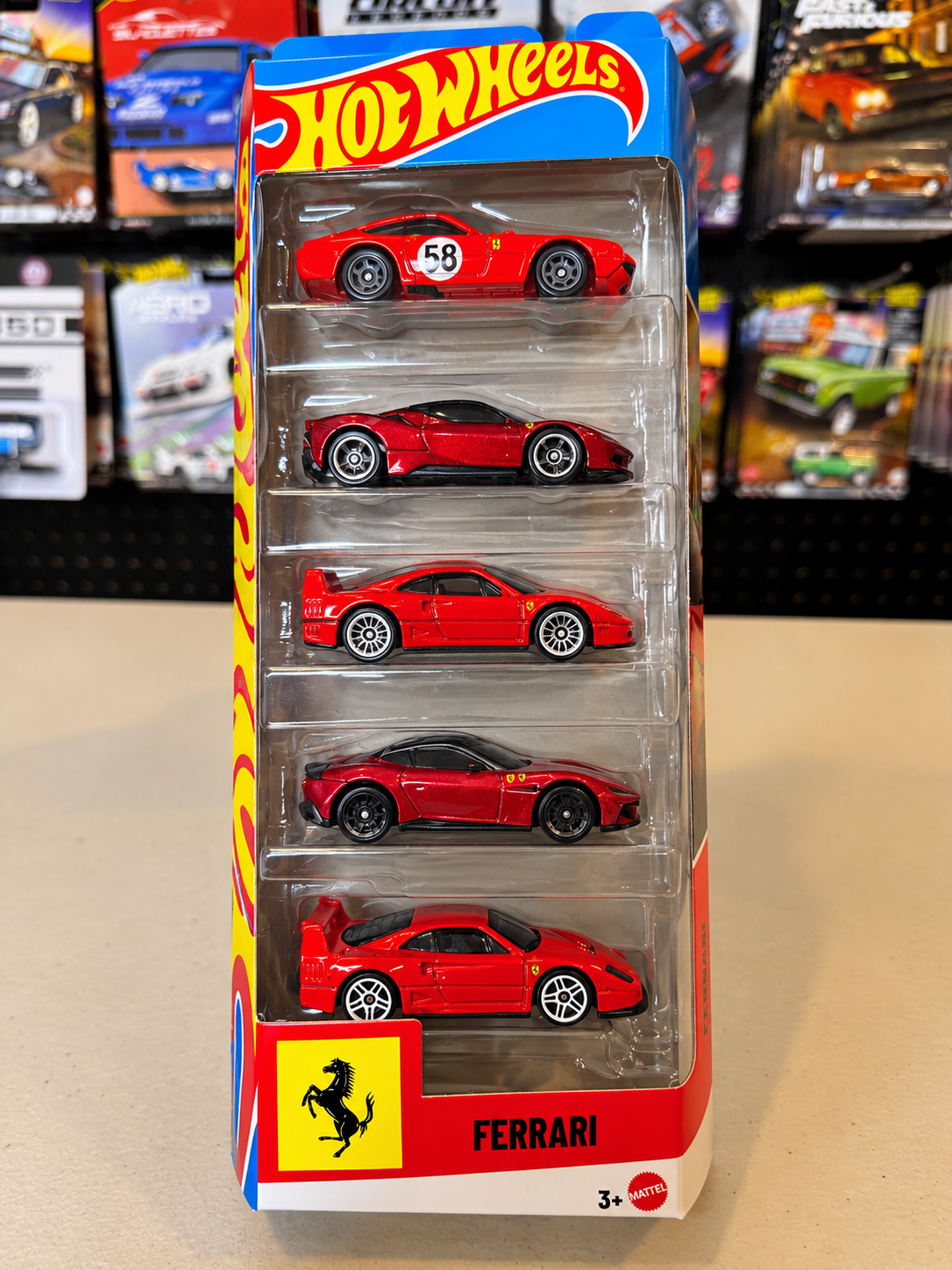 Hot Wheels Ferrari 5 Pack Red Ferrari F40 250 GTO Diecast Cars Mattel